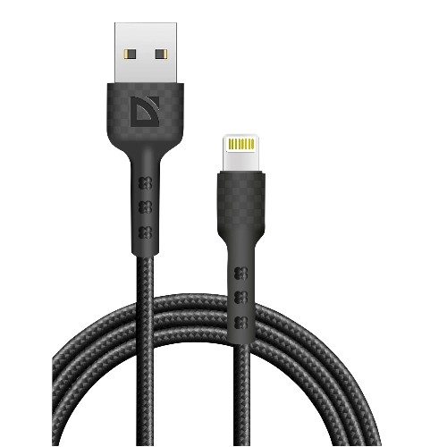 Кабель Defender F181, USB 2.0 (AM) - Apple Lightning (M), 1 м, 2.4А, нейлоновая оплетка, черный.