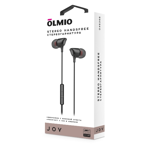 Проводные наушники Olmio Joy черный, внутриканальные, jack 3.5 мм, микрофон