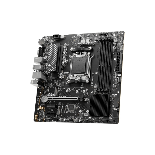 Материнская плата MSI PRO B650M-P, AM5, AMD B650, 4xDDR5, 4xSATA, 2xM.2, 1xPCI-E 4.0 x16, 2xPCI-E 4.0 x1, 1xHDMI, 1xDP, 1xVGA, 1x2.5Gb LAN, 2xUSB 3.2 Gen 1, 2xUSB 3.2 Gen 2, 3x3.5 мм, 7.1, Micro-ATX