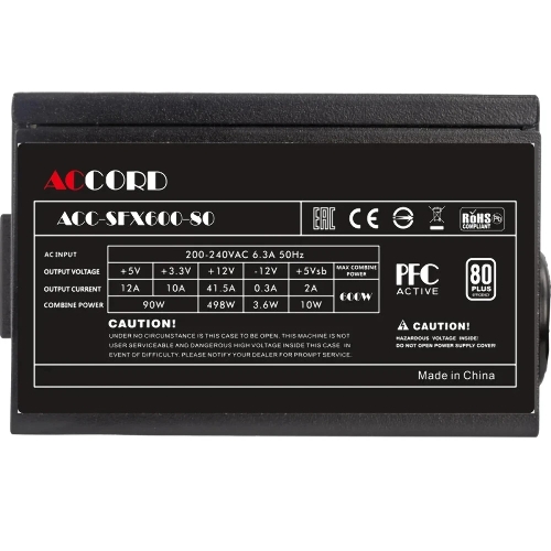 Блок питания Accord ACC-SFX600-80, 600Вт, 80мм,черный
