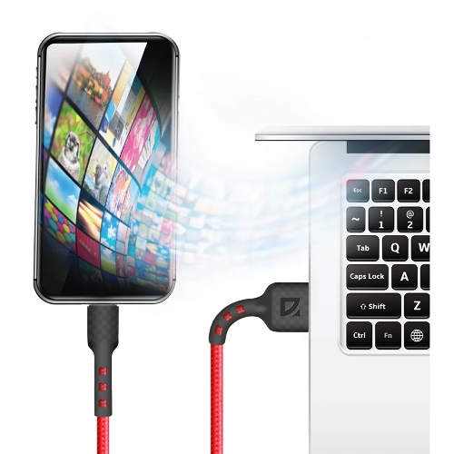 Кабель Defender F181, USB 2.0 (AM) - microUSB 2.0 (BM), 1 м, 2.4А, нейлоновая оплетка, красный.