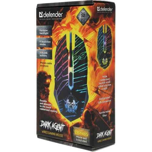 Мышь проводная Defender Dark Agent GM-590L черный, 12800 dpi, USB, кнопки - 6