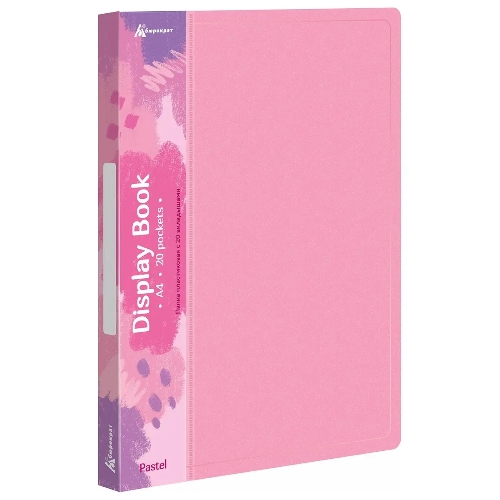 Папка с 20 прозрачными вкладками Бюрократ Pastel PAST20PINK A4, пластик, 0.5мм, торцевой карман с бумажной вставкой, розовый