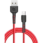 Кабель Defender F181, USB 2.0 (AM) - microUSB 2.0 (BM), 1 м, 2.4А, нейлоновая оплетка, красный.