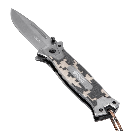Нож складной Denzel, многоцелевой, системы Liner-Lock, с накладкой G10 на прямой рук-ке+стеклобой 79208