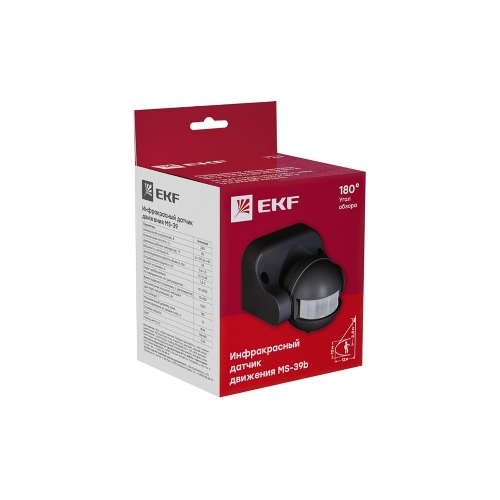 ИК датчик движения наст. EKF PROxima 1200Вт 180гр. до 12м IP44 MS-39b черный