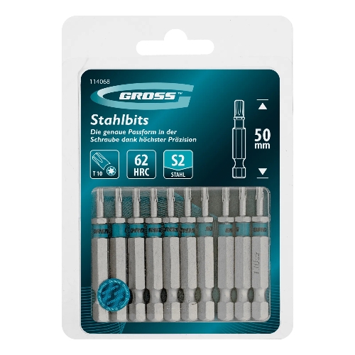 Бита Gross Torx 10х50 мм, сталь S2, шестигр., 10 шт.