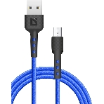 Кабель Defender F181, USB 2.0 (AM) - microUSB 2.0 (BM), 1 м, 2.4А, нейлоновая оплетка, синий.