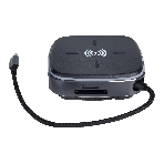 Многофункциональная док-станция Intrend ITACS-9W Type-C с беспроводной зарядкой 3 встроенных высокоскоростных USB 3.0, встроенный высокоскоростной TF и SD карт ридер, разъем RJ-45 для подключения к локальной сети HDMI 4K/30Hz, 60W Power Delivery порт,