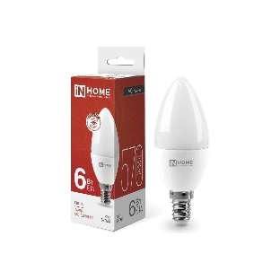 Лампа светодиодная IN HOME 4690612020396 LED-Свеча-VC 6 Вт свеча 4000К нейтр. белый E14 540 лм 230В