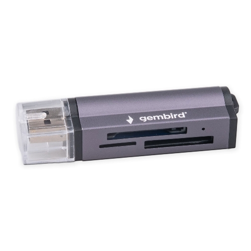 Кард-ридер Gembird FD2-MSD-5/серый/TF/Micro-SD/Micro-SDHC/Micro-SDXC/SD/MS/M2/USB 2.0/алюминий