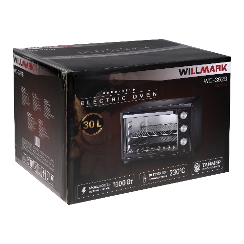 Мини-печь Willmark WO-392B (30 литров, таймер, термостат,230С, 1500Вт, черный)