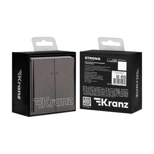 Выключатель Kranz STRONG 2 кл с подсветкой 10А с/у графит