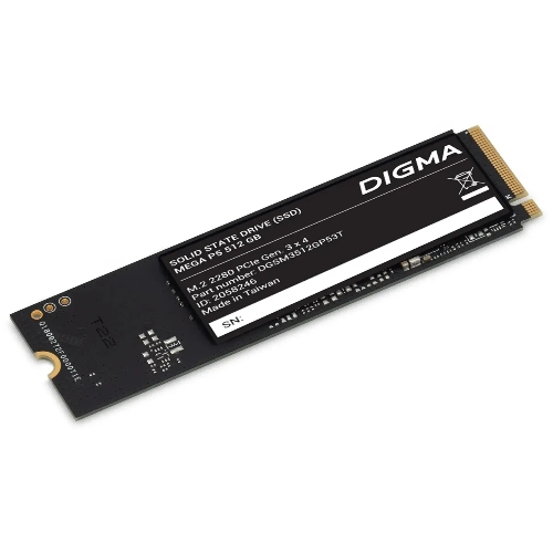 Накопитель SSD Digma Mega P5 DGSM3512GP53T, 512Gb, PCIe 3.0 x4, M.2 2280, NVMe, R/W 2900/2000