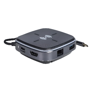 Многофункциональная док-станция Intrend ITACS-9W Type-C с беспроводной зарядкой 3 встроенных высокоскоростных USB 3.0, встроенный высокоскоростной TF и SD карт ридер, разъем RJ-45 для подключения к локальной сети HDMI 4K/30Hz, 60W Power Delivery порт,