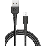 Кабель Defender F181, USB 2.0 (AM) - microUSB 2.0 (BM), 1 м, 2.4А, нейлоновая оплетка, черный