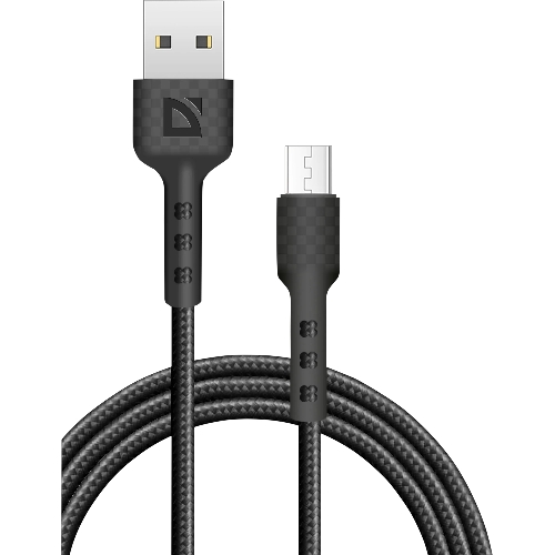 Кабель Defender F181, USB 2.0 (AM) - microUSB 2.0 (BM), 1 м, 2.4А, нейлоновая оплетка, черный