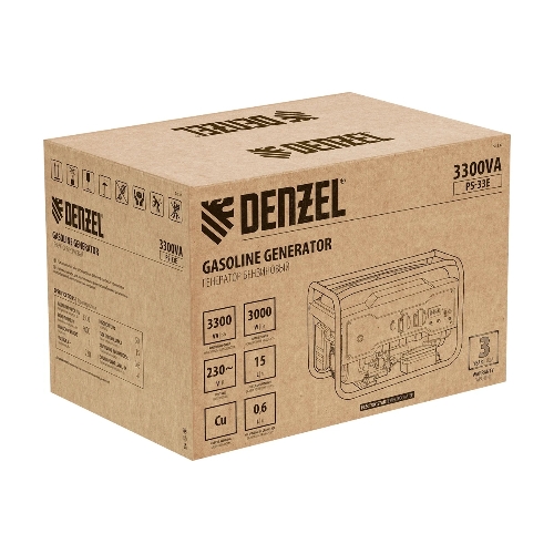 Электрогенератор бензиновый Denzel PS-33E, 3.3 кВт, 85 дБ, 48.5 кг