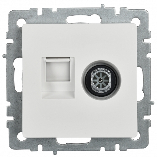 Розетка телевизионная двойная IEK BRITE BR-AK20-1-K01 TV+RJ45 кат.5E РТВ/РК12-БрБ белый
