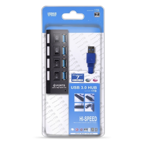 USB-хаб Smartbuy (SBHA-7304-B) USB 3.0 хаб + выкл., 4 порта, черный