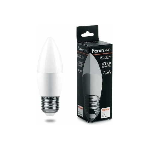 Лампа светодиодная Feron PRO LB-1307 7.5Вт Е27 белый матовая свеча
