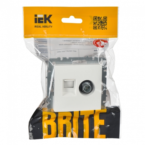 Розетка телевизионная двойная IEK BRITE BR-AK20-1-K01 TV+RJ45 кат.5E РТВ/РК12-БрБ белый
