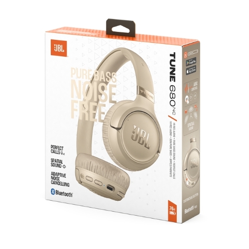 Беспроводные/проводные наушники JBL Tune 680NC бежевый, накладные, Bluetooth + проводной, адаптивное шумоподавление