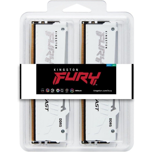 Оперативная память Kingston Fury Beast, DDR5, 32Gb (2x16Gb), 6000MHz, CL36, DIMM, с радиаторами, RGB, белый