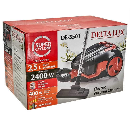 Пылесос Delta LUX DE-3501 СУПЕР-ЦИКЛОН, черный с терракот
