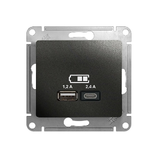 Розетка SE Glossa USB A+С, 5В/2,4А, 2х5В/1,2А антрацит