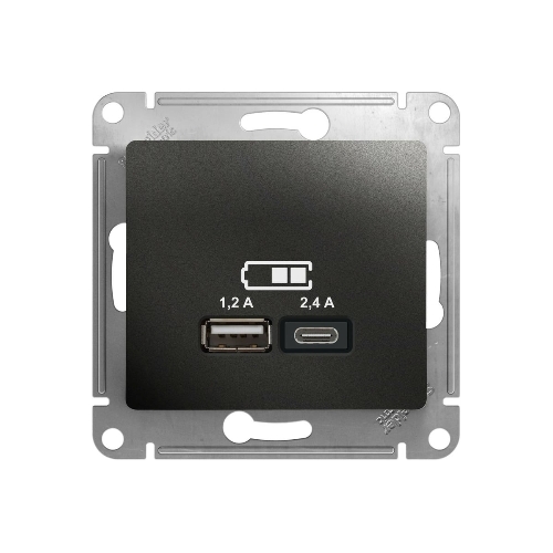 Розетка SE Glossa USB A+С, 5В/2,4А, 2х5В/1,2А антрацит
