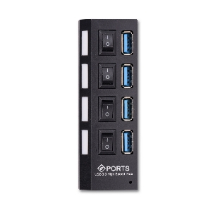 USB-хаб Smartbuy (SBHA-7304-B) USB 3.0 хаб + выкл., 4 порта, черный