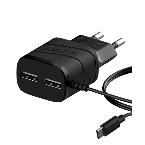 Сетевое зарядное устройство Maxvi TCM-202TB, 2xUSB, 5V, 2A, Type-C