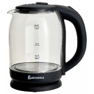 Чайник электрический ВАСИЛИСА ВА-1034 стекло, черный, 1.8 л, 1500 Вт