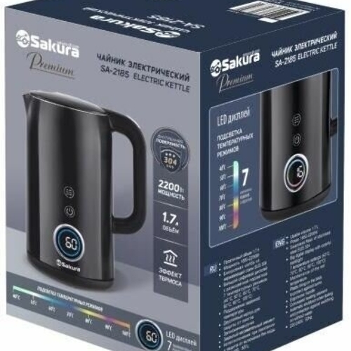 Чайник электрический Sakura SA-2185DBK Premium 1.7 л, дисплей, черный