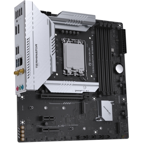 Материнская плата Maxsun Terminator B760M D5 WIFI, LGA 1700, Intel B760, 4xDDR5, 4xSATA, 3xM.2, 1xPCIe 5.0 x16, 1xPCIe x4, 1xPCIe x1, 1xHDMI, 1xDP, 1x 2.5Gb LAN, 6xUSB 2.0, 2xUSB 3.2 Gen 2, 3x3.5 мм, 5.1, mATX