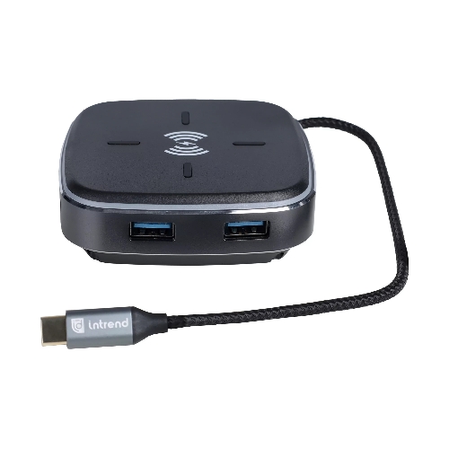 Многофункциональная док-станция Intrend ITACS-9W Type-C с беспроводной зарядкой 3 встроенных высокоскоростных USB 3.0, встроенный высокоскоростной TF и SD карт ридер, разъем RJ-45 для подключения к локальной сети HDMI 4K/30Hz, 60W Power Delivery порт,