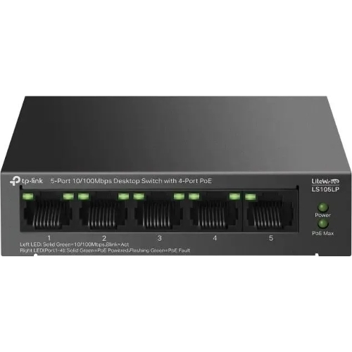 Коммутатор настольный TP-Link LS105LP с 5 портами 10/100 Мбит/с (4 порта PoE)