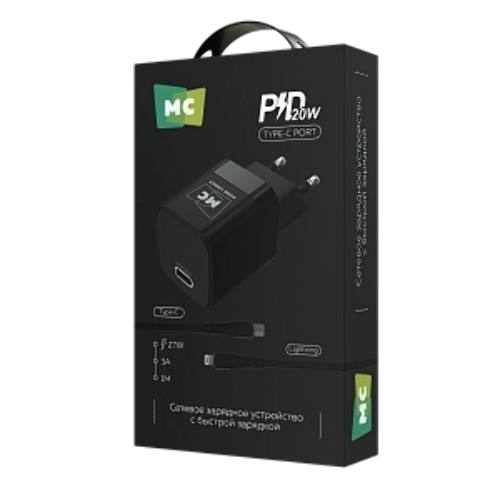 Сетевое зарядное устройство MORE CHOICE (4620202555823) NC86i 1Type-C 3.0A PD 20W для Lightning 8-pin Type-C, черный