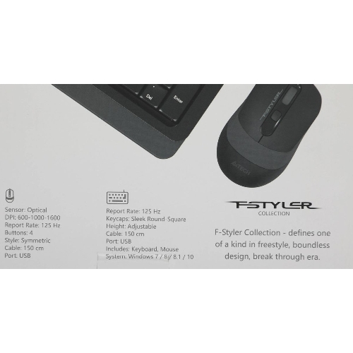 Комплект клавиатура+мышь A4Tech FStyler F1010 проводной, USB, 1600 DPI, чёрный