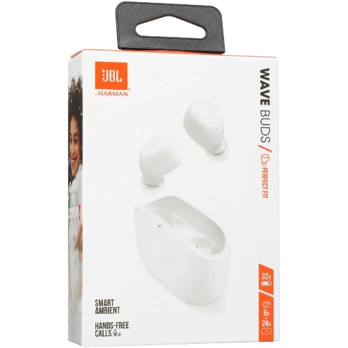 Наушники TWS JBL Wave Buds белый, внутриканальные, Bluetooth, быстрая зарядка, до 8 ч