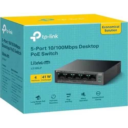 Коммутатор настольный TP-Link LS105LP с 5 портами 10/100 Мбит/с (4 порта PoE)