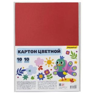 Картон цветной Silwerhof ассорти немелованная 10 л. 10цв. A4 Веселый павлин 230г/м2 1диз. ПЭТ (упаковка: 25 шт)