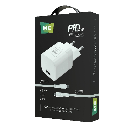 Сетевое зарядное устройство MORE CHOICE (4620202555830) NC86i 1Type-C 3.0A PD 20W для Lightning 8-pin Type-C, белый