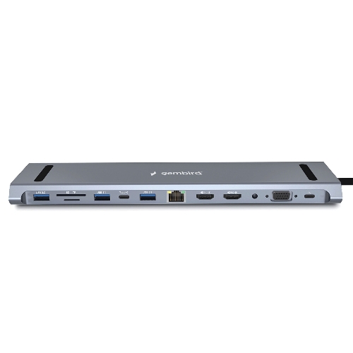 USB-концентратор Gembird UHB-D6, USB Type-C, USB 2.0/RJ45/USB Type-C PD87W/Jack 3.5 / SD/TF/2xHDMI/VGA, USB Type-C