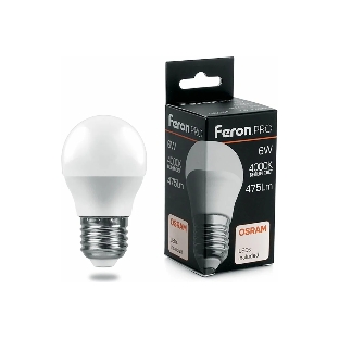 Лампа светодиодная Feron PRO LB-1406 6Вт Е27 белый матовый шар