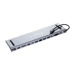 USB-концентратор Gembird UHB-D6, USB Type-C, USB 2.0/RJ45/USB Type-C PD87W/Jack 3.5 / SD/TF/2xHDMI/VGA, USB Type-C