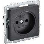 Розетка 1-местная IEK BRITE РС10-1-0-БрЧ (BR-R10-10-K02) без заземления, без защитных шторок, 10А, черный