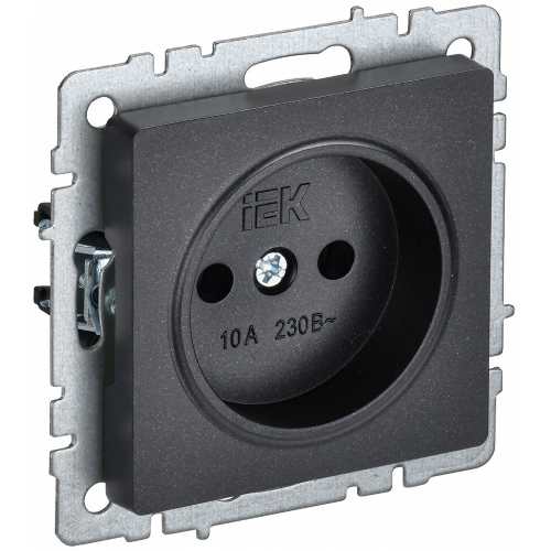 Розетка 1-местная IEK BRITE РС10-1-0-БрЧ (BR-R10-10-K02) без заземления, без защитных шторок, 10А, черный