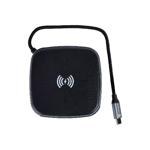 Многофункциональная док-станция Intrend ITACS-9W Type-C с беспроводной зарядкой 3 встроенных высокоскоростных USB 3.0, встроенный высокоскоростной TF и SD карт ридер, разъем RJ-45 для подключения к локальной сети HDMI 4K/30Hz, 60W Power Delivery порт,